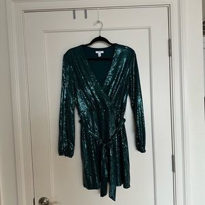 Green Sequin Wrap Dress